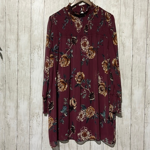 Ophelia Roe‎ Burgundy Floral Smocked Mock Neck Long Sleeve Mini Dress Size L